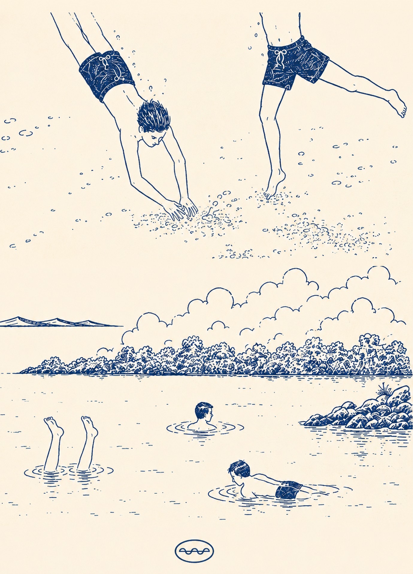 Illustrated swim scene poster